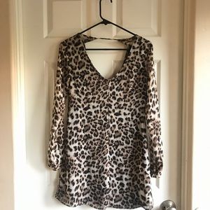 Women’s leopard long sleeve dress w/low cut back